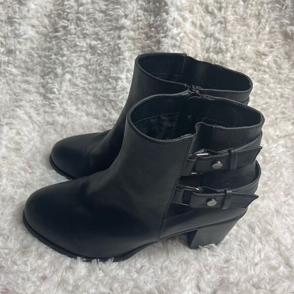 Torrid synthetic leather Black Double Strap Buckle Boots extended elastic SZ12W - Picture 1 of 12